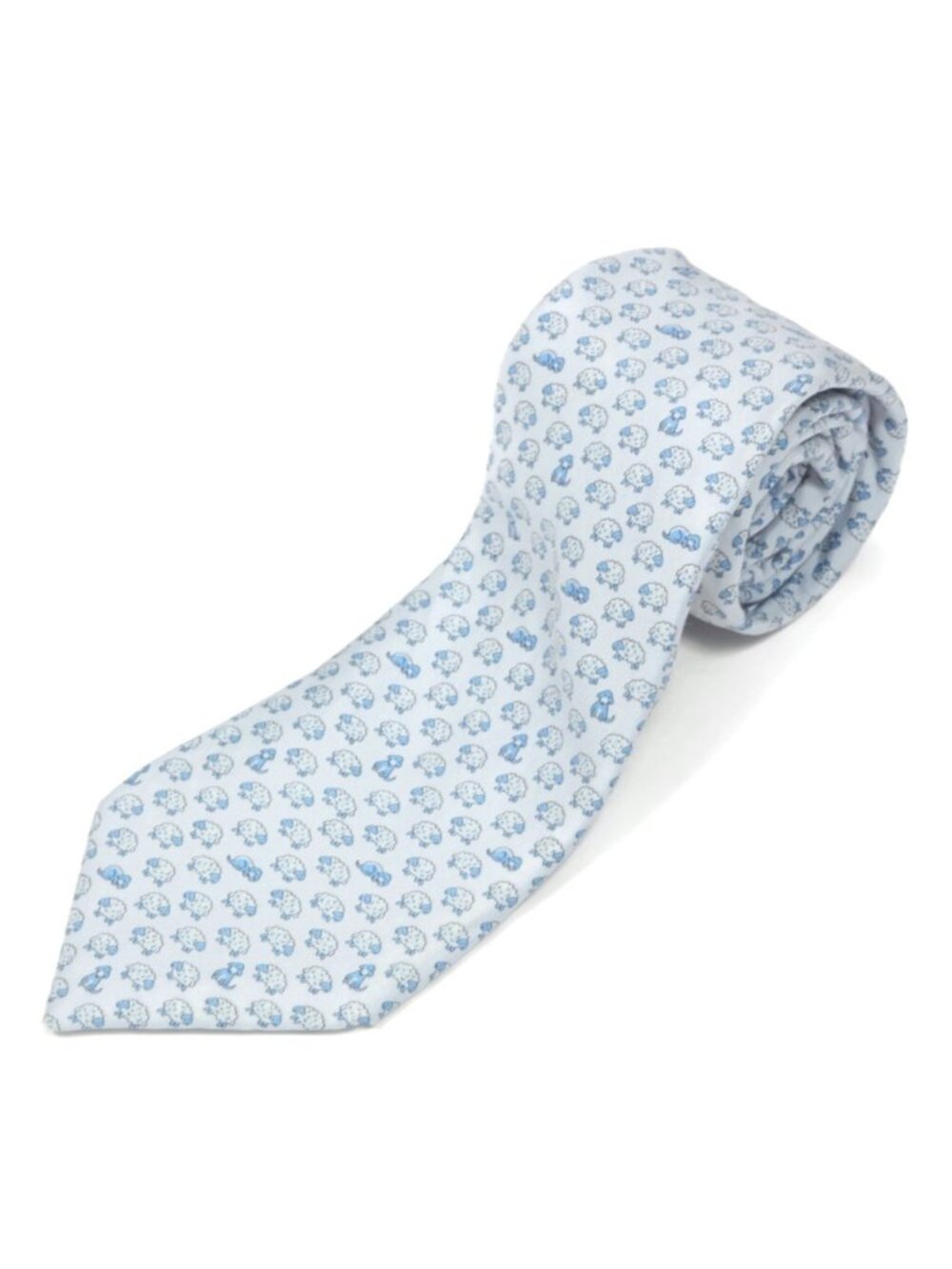 Hermes Whimsical Herding Dog & Sheep Sleep Light Blue 100% Silk Tie 5209 IA
